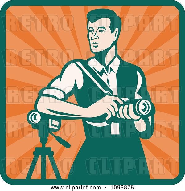 Vector Clip Art of Retro Male Photographer with a Dslr Camera and Video Camera