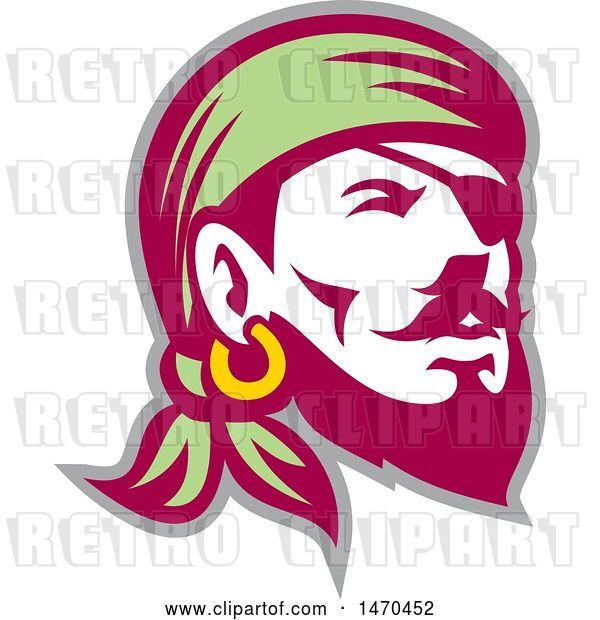 Vector Clip Art of Retro Male Pirate Wearing a Banadana and Eye Patch