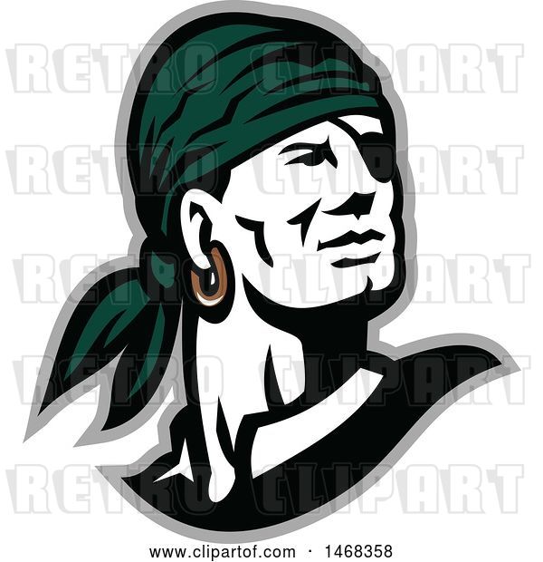 Vector Clip Art of Retro Male Pirate Wearing a Headscarf, Facing Slightly to the Right