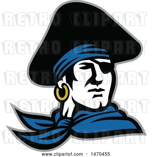 Vector Clip Art of Retro Male Pirate Wearing a Tricorn Hat and Eye Patch