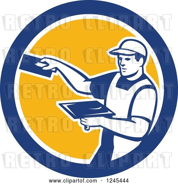 Vector Clip Art of Retro Male Plasterer Worker in a Circle