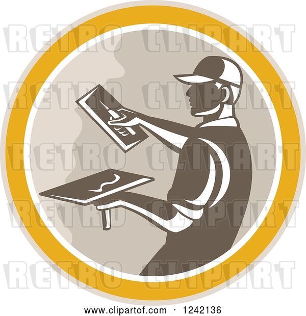 Vector Clip Art of Retro Male Plasterer Working in a Circle