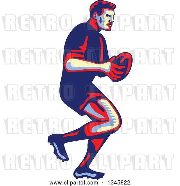 Vector Clip Art of Retro Male Rugby Player Athlete Running with the Ball