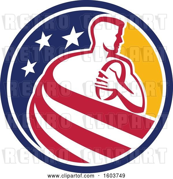 Vector Clip Art of Retro Male Rugby Player Formed of Stripes in a Star Circle