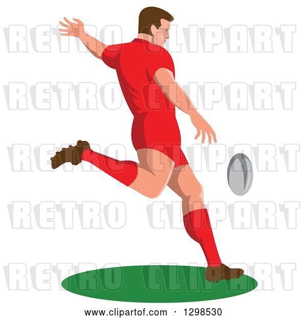 Vector Clip Art of Retro Male Rugby Player Kicking