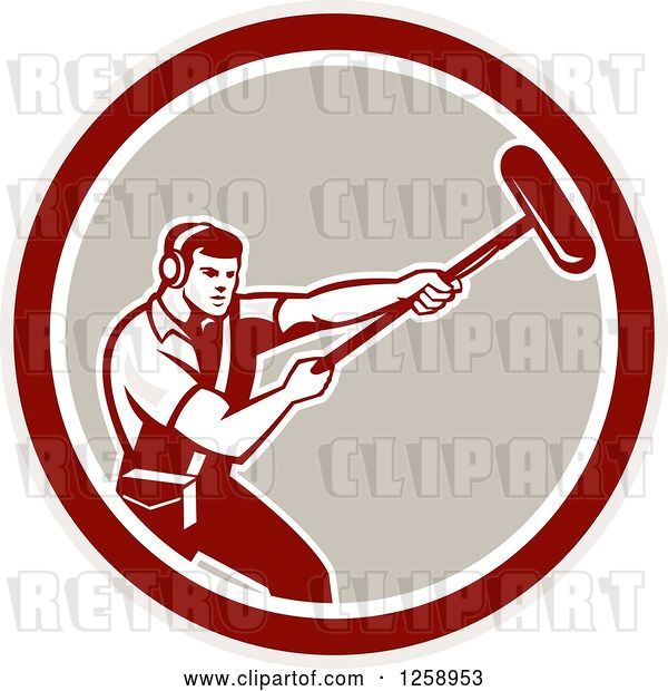 Vector Clip Art of Retro Male Soundman Film Crew Guy Holding a Microphone in a Circle