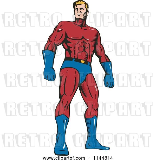 Vector Clip Art of Retro Male Superhero Standing