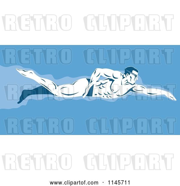 Vector Clip Art of Retro Male Swimmer 1