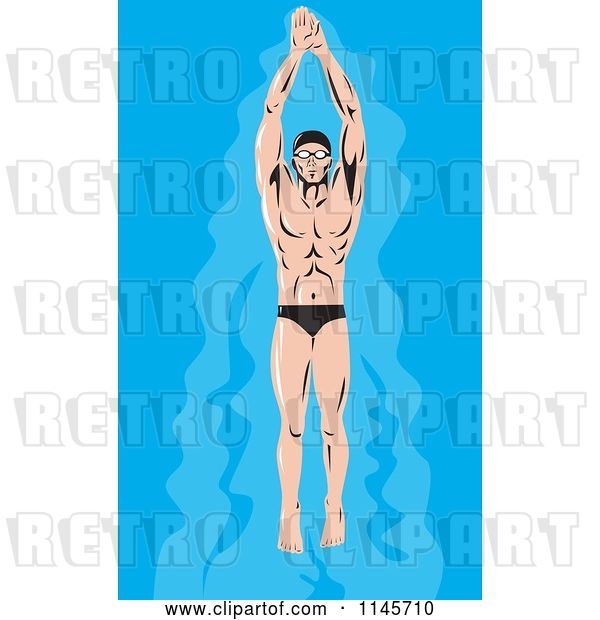 Vector Clip Art of Retro Male Swimmer 2
