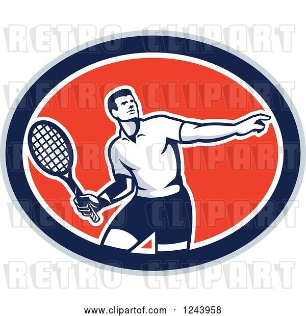 Vector Clip Art of Retro Male Tennis Player Athlete in an Oval