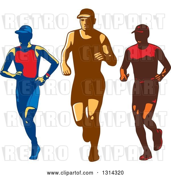 Vector Clip Art of Retro Male Triathlete or Marathon Runners