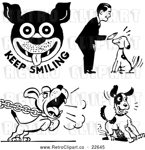 Vector Clip Art of Retro Man and Dogs