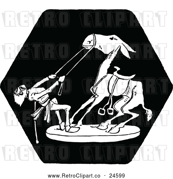 Vector Clip Art of Retro Man and Horse