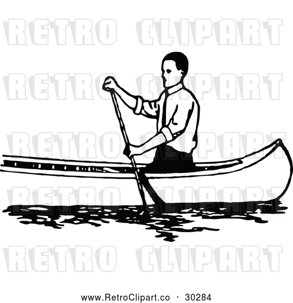 Vector Clip Art of Retro Man Canoeing 1