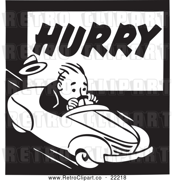 Vector Clip Art of Retro Man Driving on a Hurry Advertisement