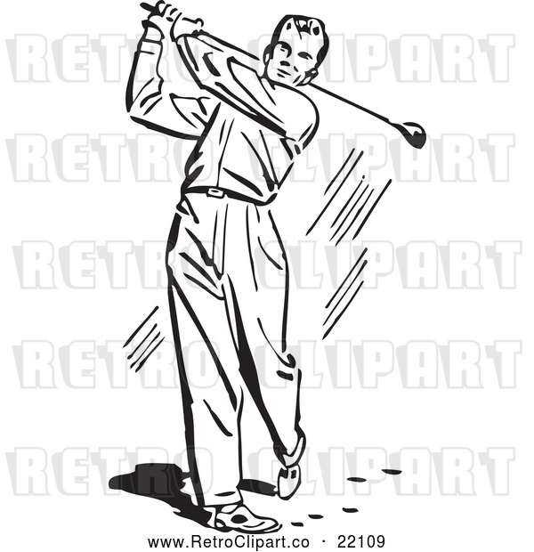 Vector Clip Art of Retro Man Golfing