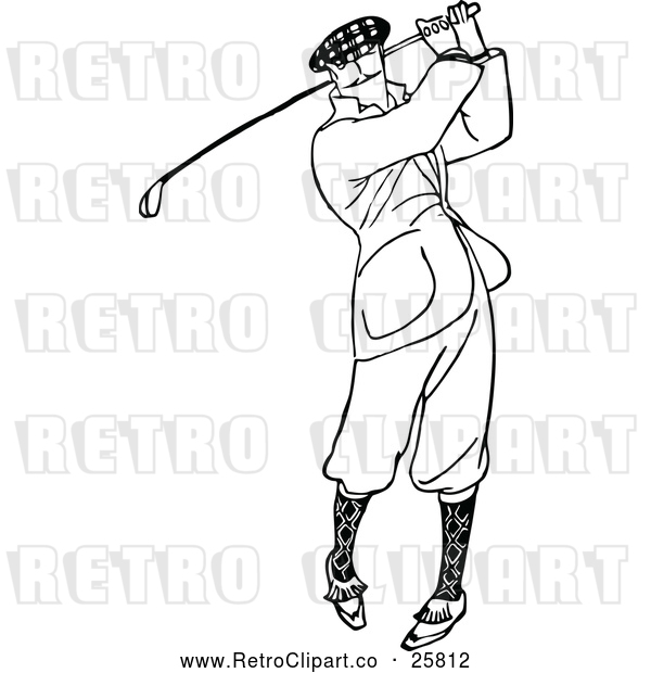 Vector Clip Art of Retro Man Golfing