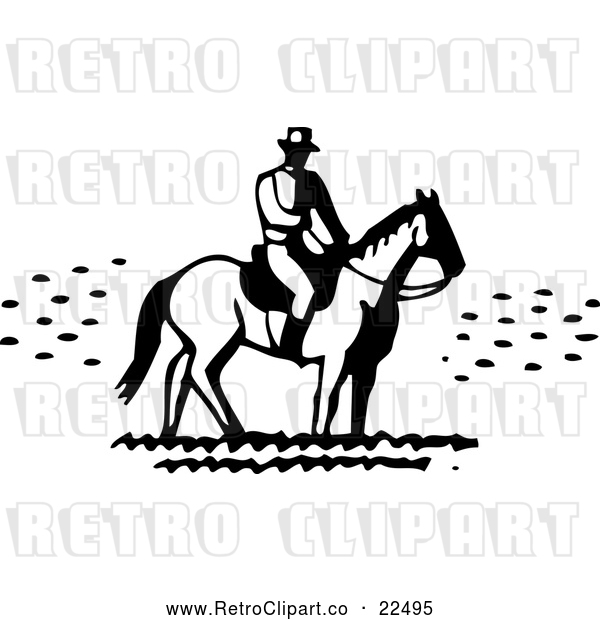 Vector Clip Art of Retro Man on Horseback