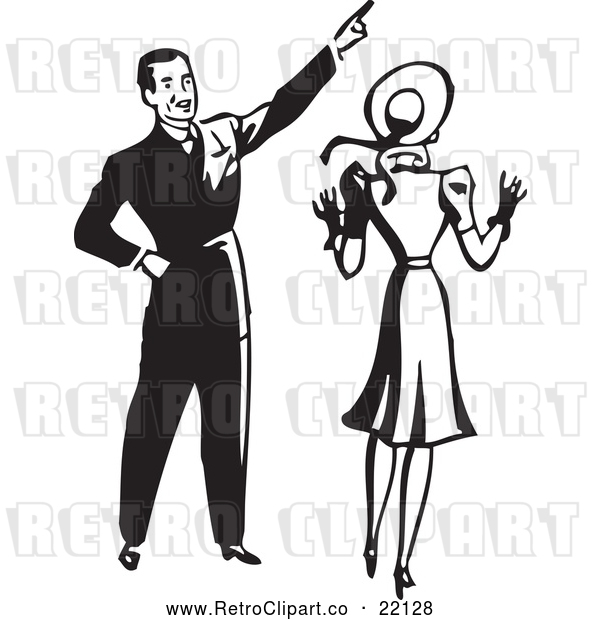 Vector Clip Art of Retro Man Pointing and Showing His Wife Something
