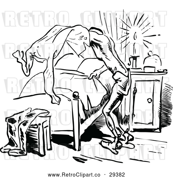 Vector Clip Art of Retro Man Removing His Shirt at Bed Time