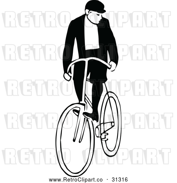 Vector Clip Art of Retro Man Riding a Bicycle 3