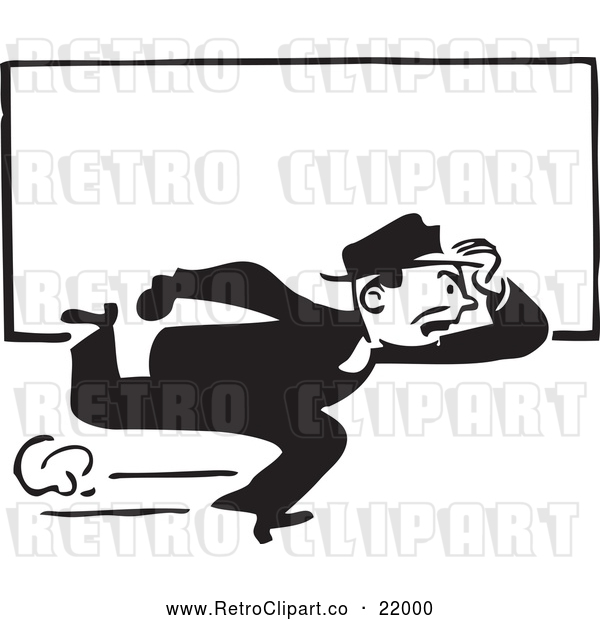 Vector Clip Art of Retro Man Running with a Blank Sign