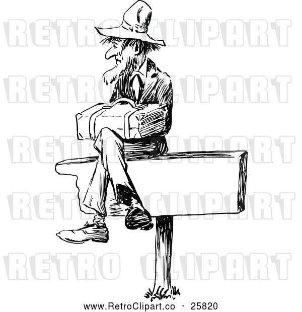 Vector Clip Art of Retro Man Sitting on a Sign