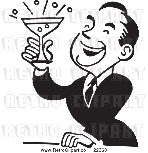 Vector Clip Art of Retro Man Smiling and Holding up a Cocktail