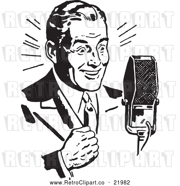Vector Clip Art of Retro Man Speaking into a Microphone