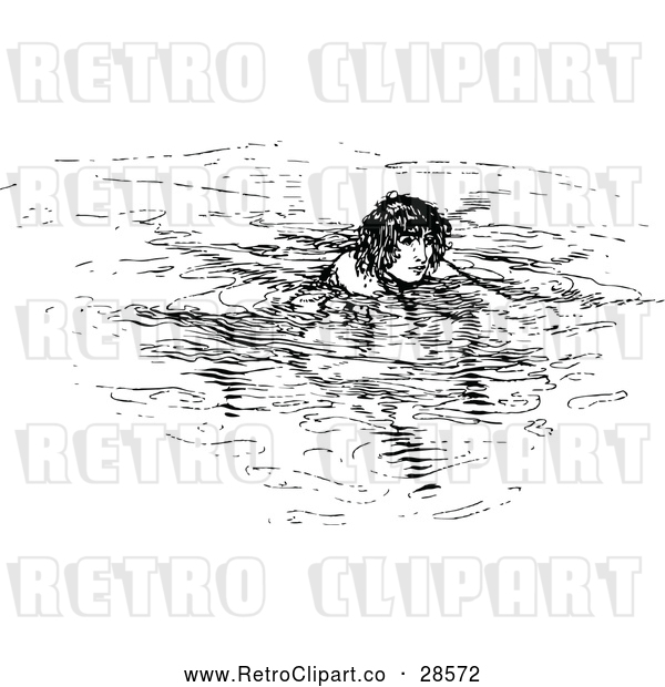 Vector Clip Art of Retro Man Swimming