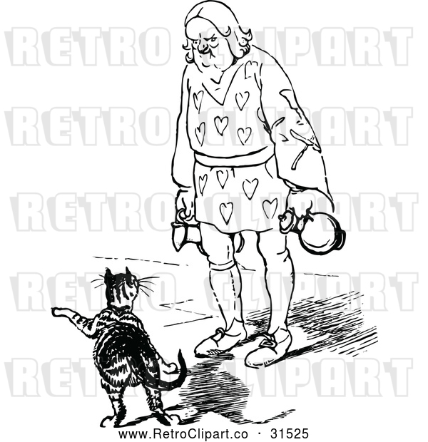 Vector Clip Art of Retro Man Watching a Pointing Cat