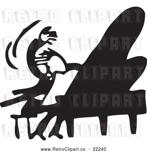 Vector Clip Art of Retro Man Wildly Playing a Piano