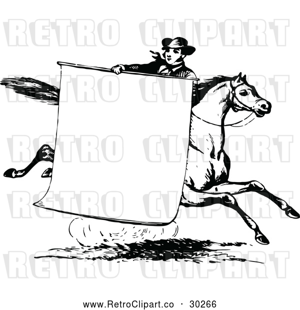 Vector Clip Art of Retro Man with a Sign on a Horse