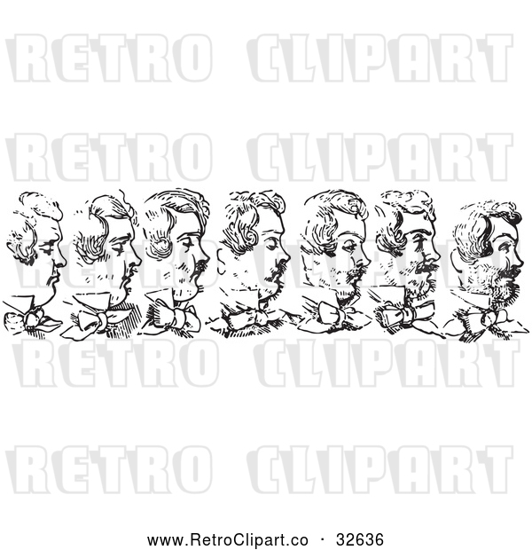 Vector Clip Art of Retro Man's Beard Growing in Black and White