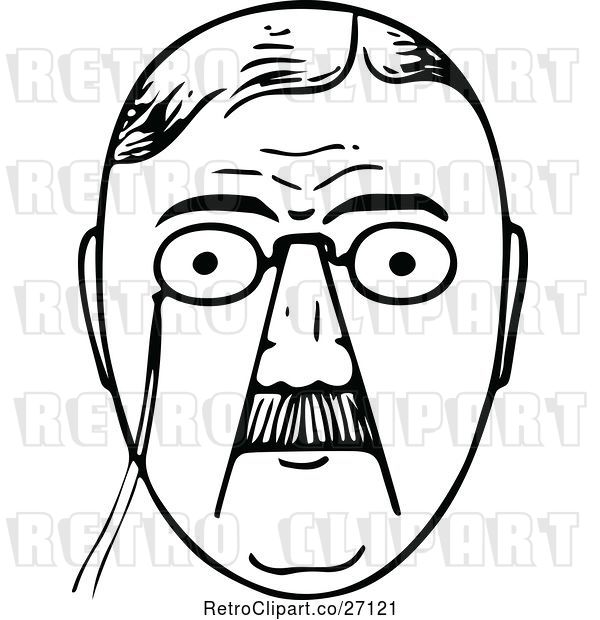 Vector Clip Art of Retro Mans Face with a Mustache and Glasses