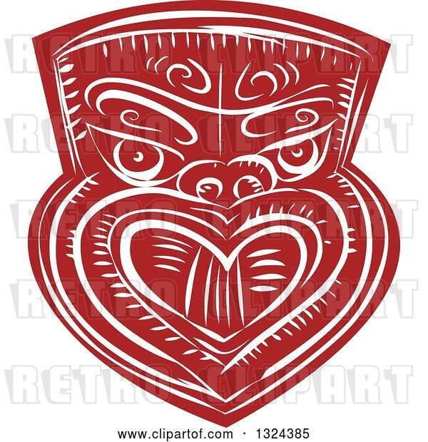 Vector Clip Art of Retro Maori Mask in Red and White