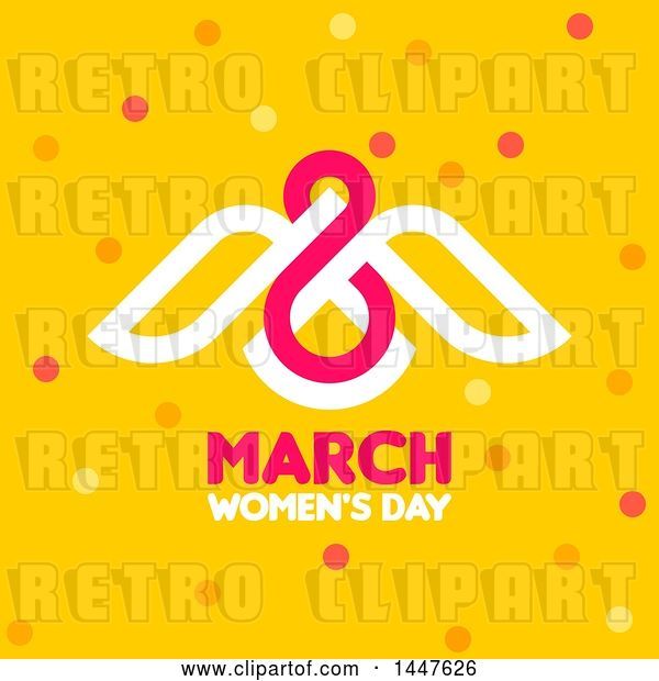Vector Clip Art of Retro March 8th Dove International Women's Day Design with Polka Dots on Yellow