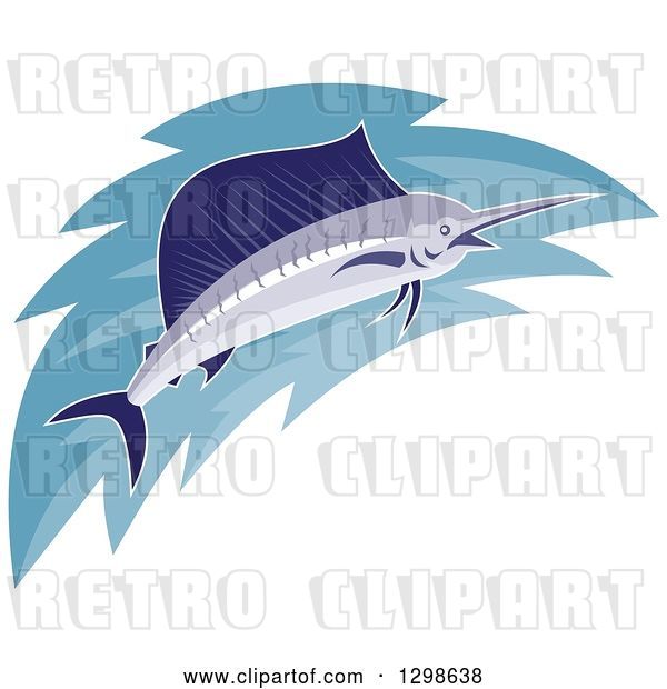 Vector Clip Art of Retro Marlin Fish with Water