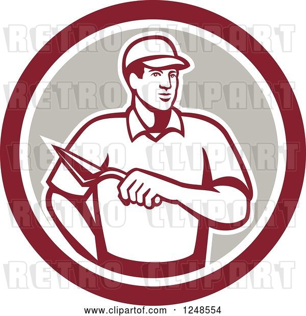 Vector Clip Art of Retro Mason Worker with a Trowel in a Circle