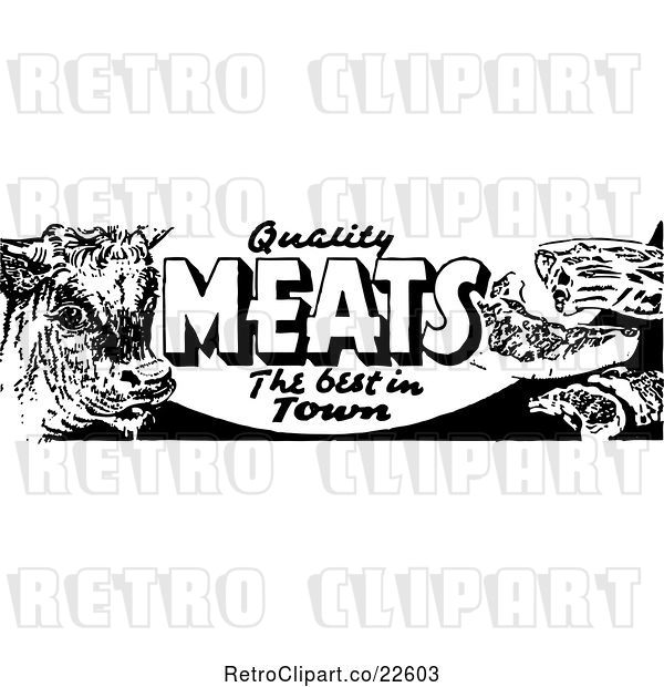 Vector Clip Art of Retro Meat Grocery Sign 2