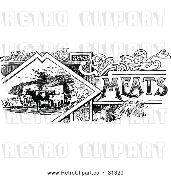Vector Clip Art of Retro Meats Recipe Book Design