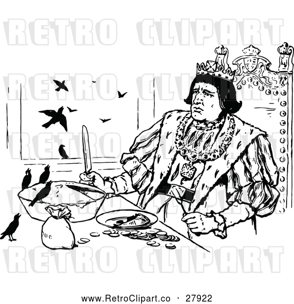 Vector Clip Art of Retro Medieval King and Birds with a Pie