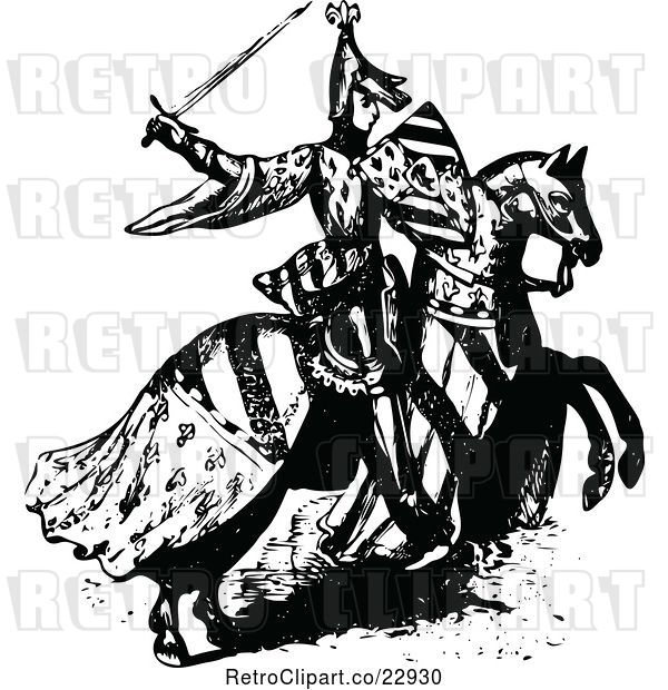 Vector Clip Art of Retro Medieval Knight on Horseback 1