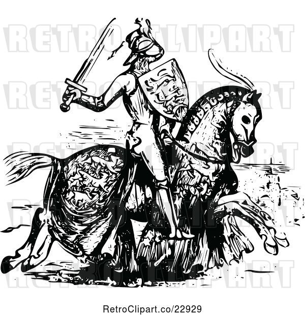 Vector Clip Art of Retro Medieval Knight on Horseback 2