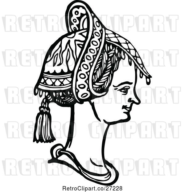 Vector Clip Art of Retro Medieval Lady and Headdress 4