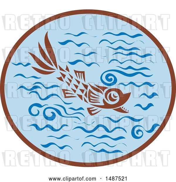 Vector Clip Art of Retro Medieval Styled Fish in Water