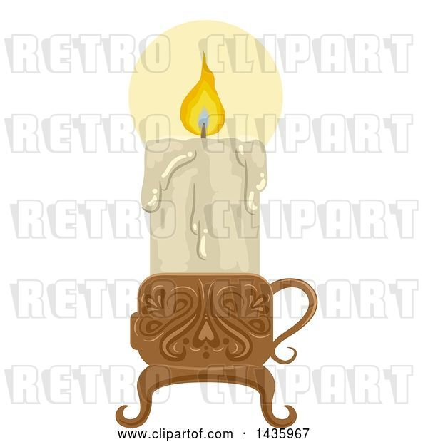 Vector Clip Art of Retro Melting and Lit Candle in a Holder