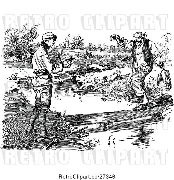 Vector Clip Art of Retro Men at a Country Creek