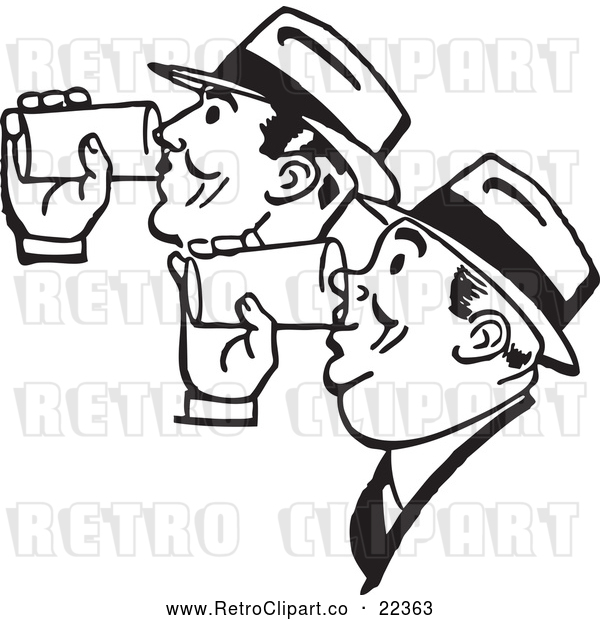 Vector Clip Art of Retro Men Drinking Beer Together
