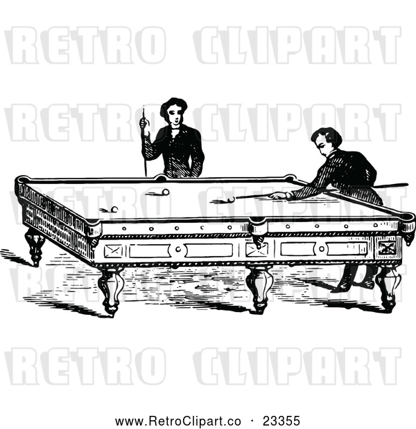 Vector Clip Art of Retro Men Playing a Game of Billiards Pool
